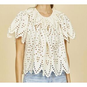 Hunter Bell NYC Mabry Eyelet Scalloped Collared Blouse Top Size XS Oversized